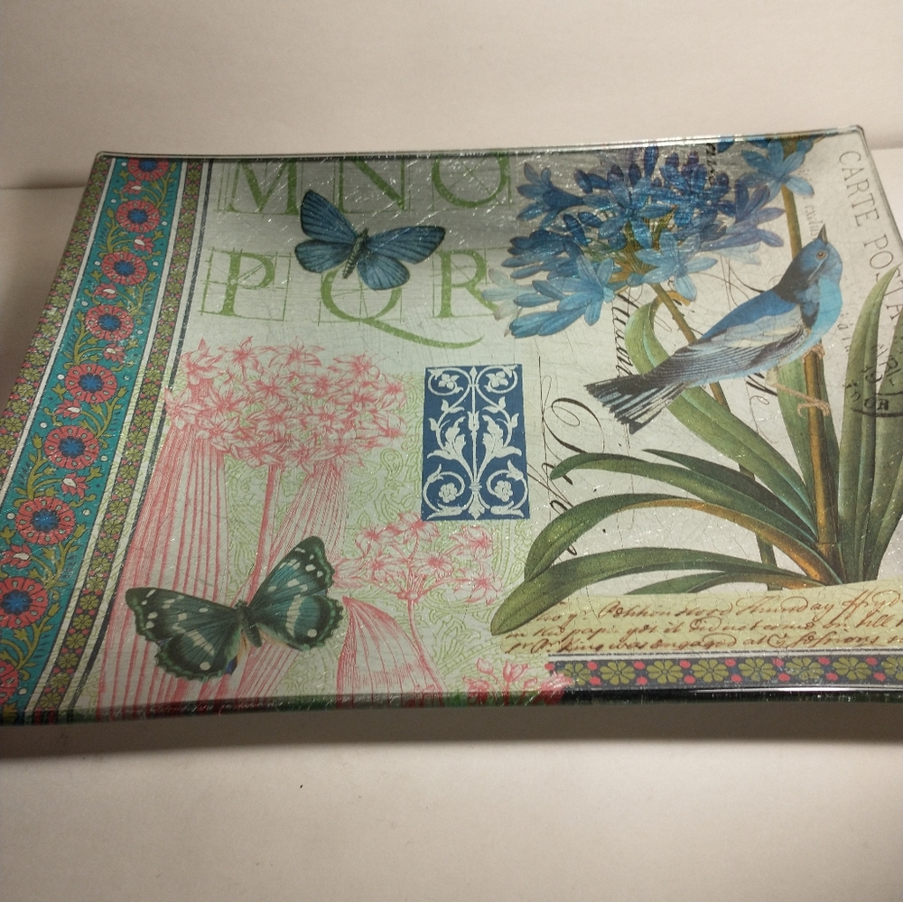 Postage Stamp Silver Leaf Glass Plate